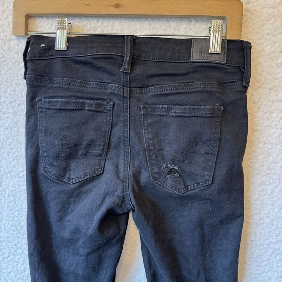 American Eagle Jeans Next Level Stretch Distressed Black Dark Wash Denim Size 0 - Picture 11 of 16